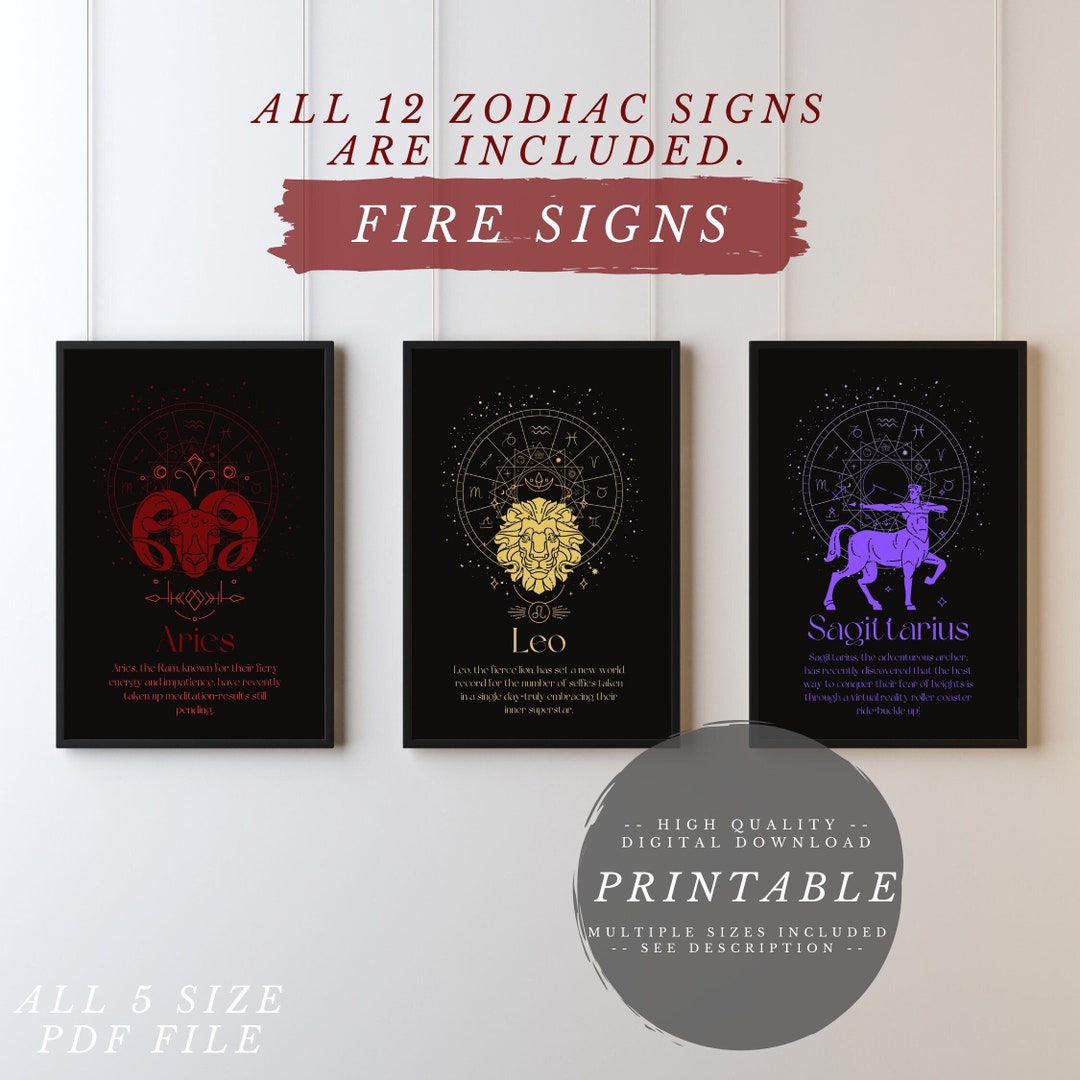 Astrology and Zodiac Signs Wall Art Set of 12, Printable Zodiac Wall Art, 12 Individually