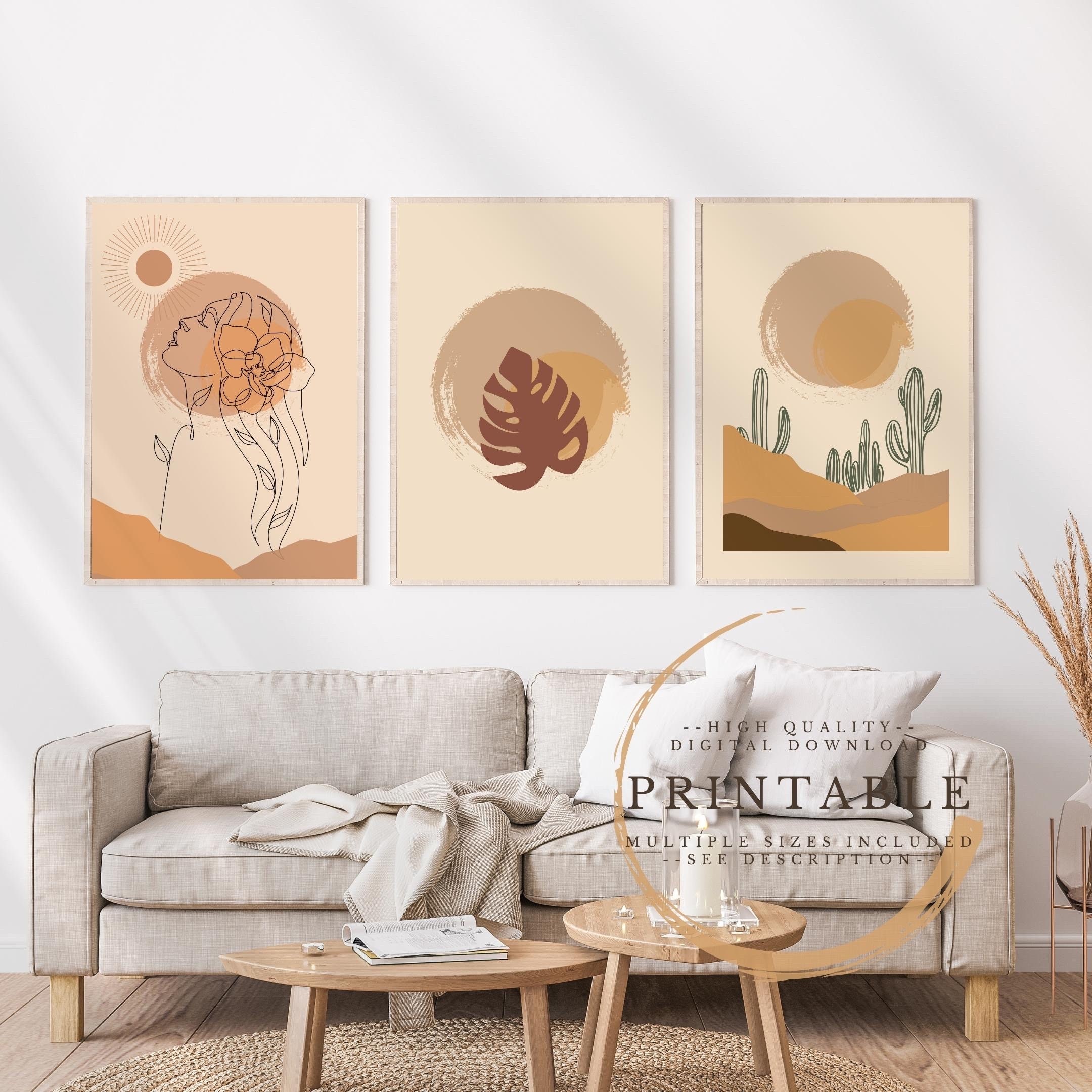 Mid Century Art Prints Set of 3, Neutral Modern Wall Art Decor, Woman