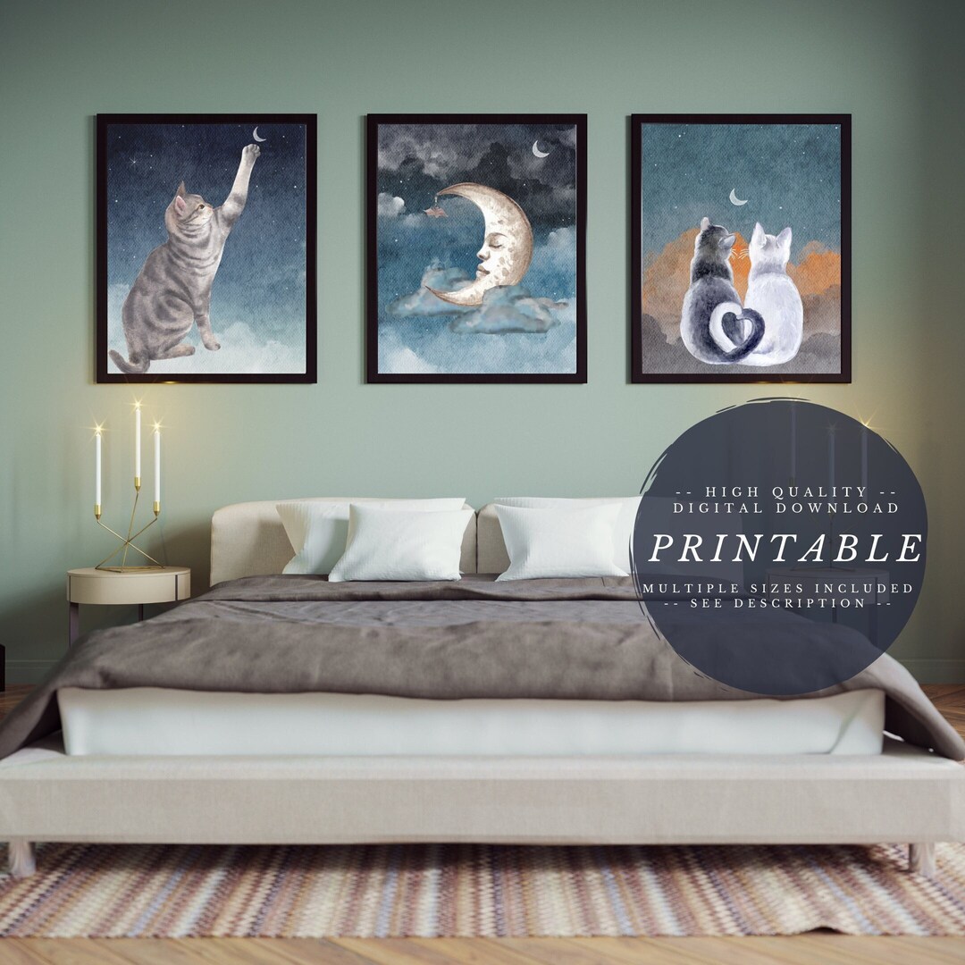 Cat Printable Wall Art Set of 3 Watercolor Printable Wall Art - Etsy