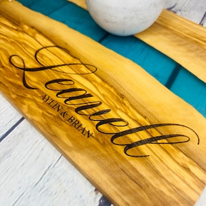 Custom Wood Cutting Board,Olive wood with resin, Charcuterie board, Custom Wedding Gift, Wooden Cutting Board, Wood Chopping, cheese board