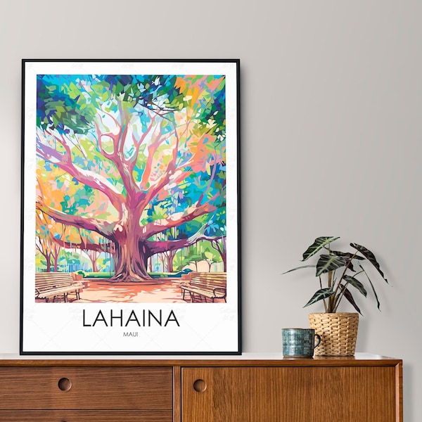 Affiche Lahaina, banian de Lahaina, affiche Lahaina Maui, affiche de voyage Lahaina, impression Lahaina Strong Maui, impression Lahaina, cadeau Lahaina