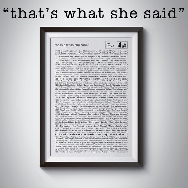 The Office Poster Every That's What She Said Quote Poster Michael Scott Quotes, Poster Print