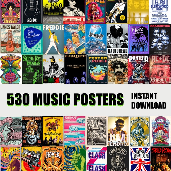 Music Posters Download Vintage Music Concert Poster Vintage Band Poster Classic Rock Covers Retro Music Poster Digital Download MusicCollage