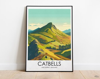 Catbells Poster, Lake District Travel Print, England Travel Print, Catbells Wall Art, Home Decor, Catbells Travel Gift