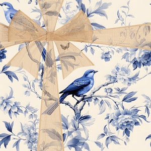 French toile blue wrapping paper, french country cottage paper roll for christmas gift, blue chinoiserie