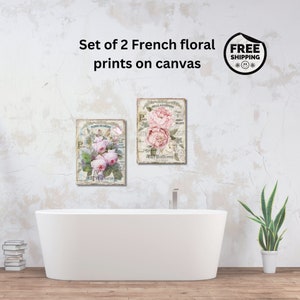 French of 2 French Shabby Chic wall art printed on canvas, romantic, French provincial decor