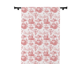 Red Toile Curtains (1 Piece) - Farmhouse burgundy curtains; French Red Toile de Jouy curtains, blackout curtain, French country red accent