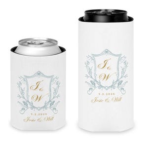 Personalized Monogrammed Wedding Can Cooler with Monogram, Beer Cozy, Coozie, Stubby Holder - Custom Party Favors for summer wedding
