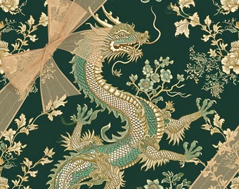 Chinese Dragon Gift Wrap Papers, chinoiserie wrapping paper, matte & satin, eco-friendly wrapping paper, Lunar New Year, oriental, asian art