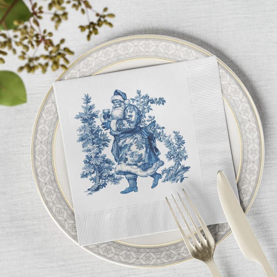 Christmas Santa Blue Chinoiserie Nordic Scandinavian Paper Napkins