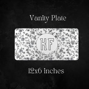 Black Floral Toile License Plate Frame: Chinoiserie Car Accessory Monogram Vanity Tag