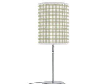 Green Gingham Lamp on a Stand, US|CA plug, Green checkered bedside lamp, sage bedside lamp, desk lamp