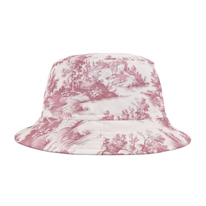 Pink Toile Bucket Hat: Chic French Style Sun Hat