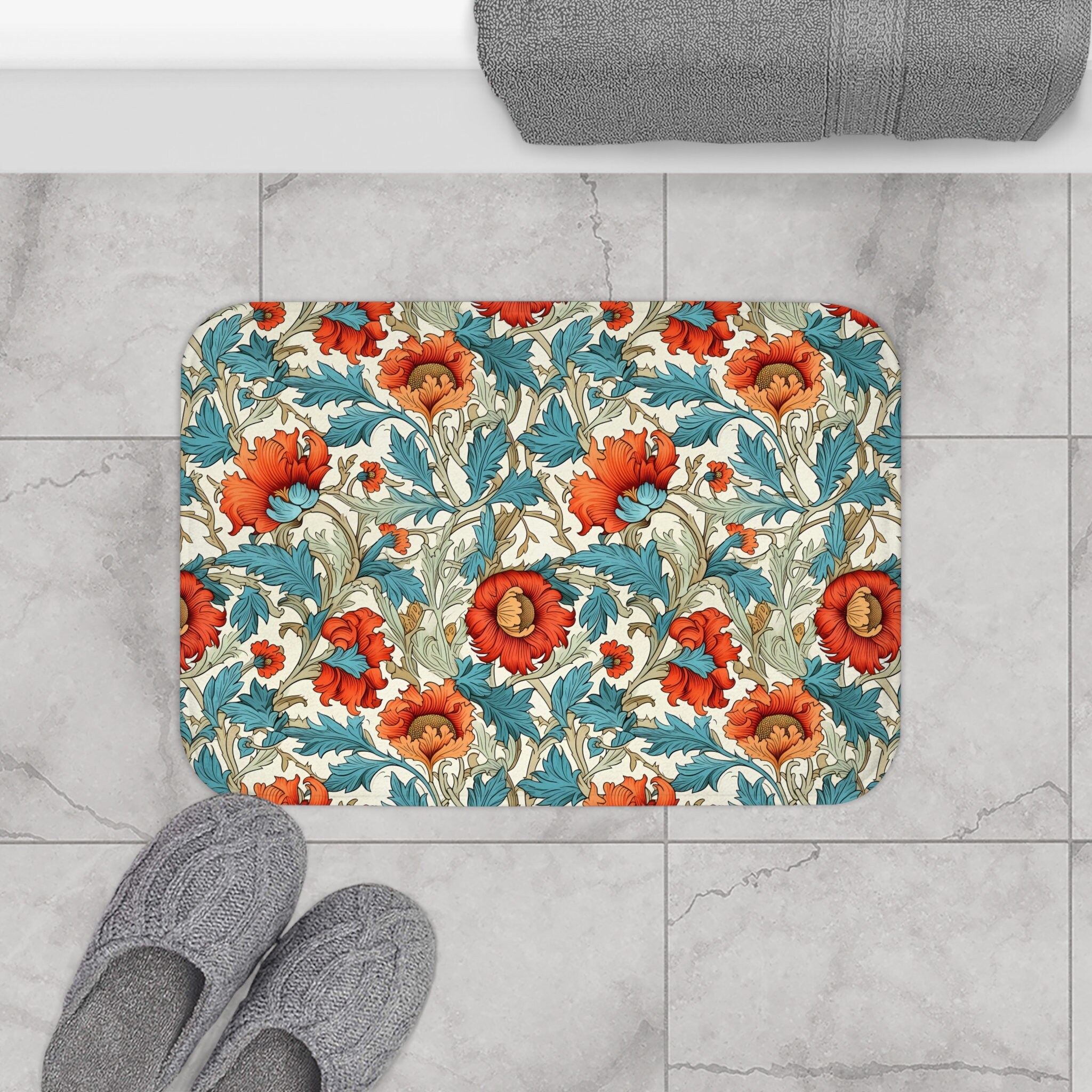William Morris Floral Bath Mat, Memory Foam Bath Mat, Retro Vintage Bath Mat - Etsy