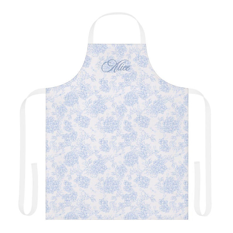 Delantal personalizado de hortensias azules, delantal personalizado con nombre, regalo para mamá, delantal floral azul, regalo para abuela con estilo costero, delantal estilo cottagecore, guantes de cocina Apron only