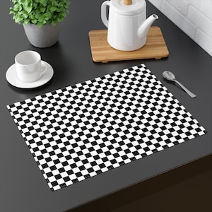 Checkered Placemat, Retro diner 50s, 60s decor, black and white washable placemat, cotton place mats, unique retro decor, rockabilly
