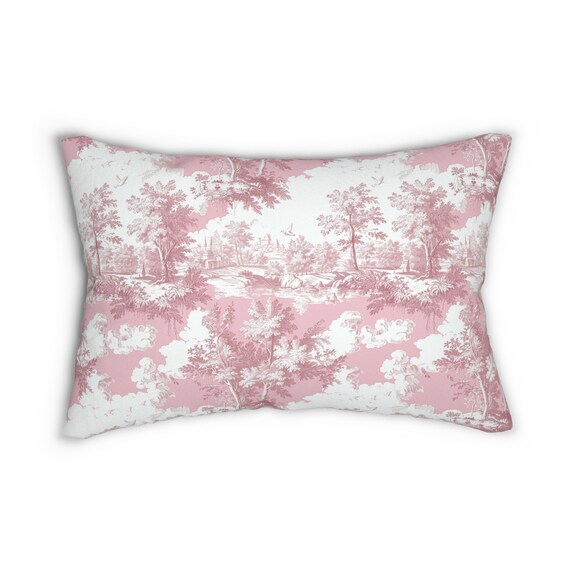 Pink Toile Lumbar Pillow Toile De Jouy Pillow Shabby Chic Throw Pillow Pink Bedding Coquette Decor Size 2014 Etsy
