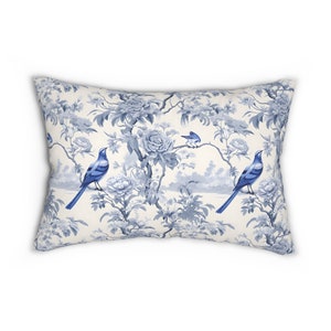 French Country Lumbar Pillow with insert, French Toile Blue Floral Throw pillow, Chinoiserie Pillow, French country cottage decor, 20&quot;x14&quot;