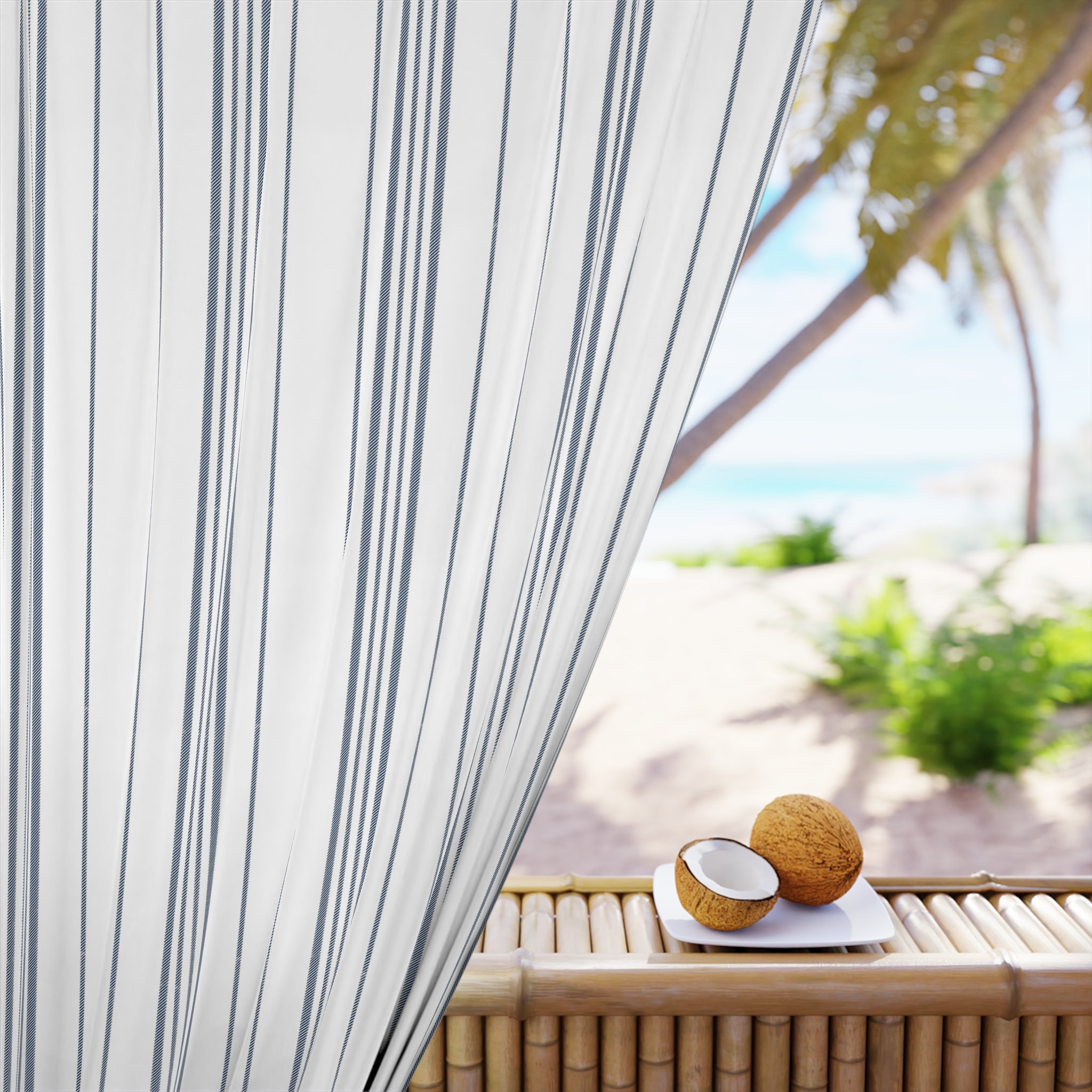 French Stripes Farmhouse Curtains (1 Piece) - Striped curtains; blue and white, coastal, French country, blackout curtains, Grain Sack lines