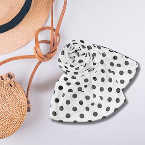 Black Polka Dot Scarf, Church Head Covering, Classy Purse Scarf, Black White Chiffon Neck Scarf, Elegant Lightweight Purse Scarf Hat Scarf