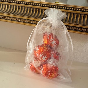 White Organza Favor Bags Bulk 50 100 150 Pack – 4x6 or 6x9 Inch Sheer Drawstring Sachets – Wedding Birthday Bags 4x6 inches