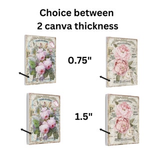 Op de afbeelding: Twee ingelijste bloemenprints met een vintage uitstraling. De prints tonen roze rozen en tekst in het Frans. De lijsten zijn verkrijgbaar in twee diktes: 0,75 inch en 1,5 inch.