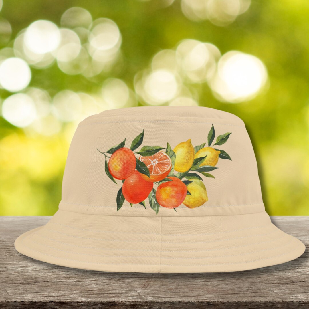 Cappello da pescatore arancione a forma di agrumi Abbigliamento