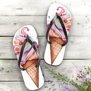 Ice Cream Flip Flops | Fun Summer Sandals | Beach Thongs | Poolside Footwear | Vacation Accessories | Gifts for Ice Cream Lovers