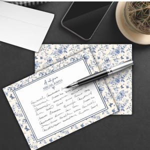 Gepersonaliseerde briefpapier, bedankkaarten, aangepaste notitiekaarten, mooie toiletpapier, aangepaste monogramkaarten, blauwe chinoiserie, bedankkaart