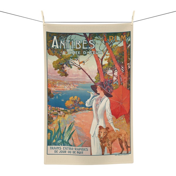 Vintage French Tea Towel, French country tea towel, South of France vintage illustrations, 16"x25", French country decor, Cote d'Azur