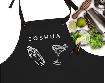 Bartender Apron, Black Apron for men, apron w/ name, barbecue apron, Father&#39;s day gift, Chef gift, bartender outfit, dad who loves to cook