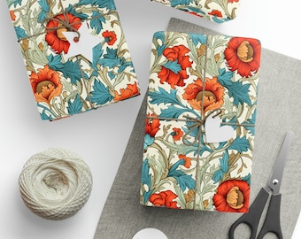 William Morris Floral Wrapping Paper: Victorian Gift Wrap, Orange and Green Thanksgiving