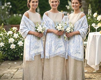 Custom Wedding Shawl, Blue Hydrangea Scarf | Lightweight Floral Scarf, Bridesmaid Scarf, Bridal Shower, Something Blue, Wedding Guest Outfit