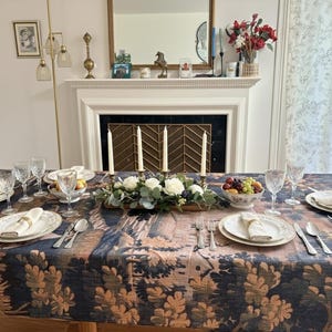 French Verdure Aubusson Cotton Tablecloth, authentic tapestry pattern in 58 by 102 inches, forestry antique design