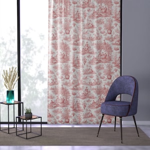 Red Burgundy French toile curtains, French country Curtains, French pastoral, 1 panel