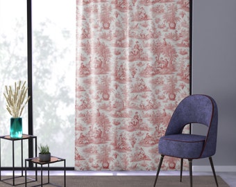 Red Burgundy French toile curtains, French country Curtains, French pastoral