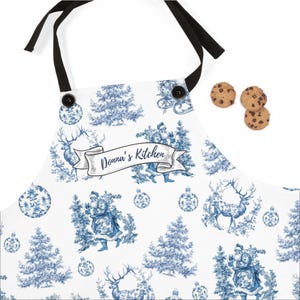 Blue Christmas Custom Apron, French country Apron, Blue toile Apron