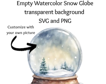 Customizable Snow Globe Clipart SVG and PNG  with transparent background , watercolor, for greetings cards,  wedding stationery snowglobe