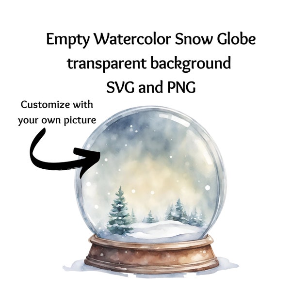 Snow Globe Clipart SVG and PNG  with transparent background , watercolor, for greetings cards,  wedding stationery, thank you cards