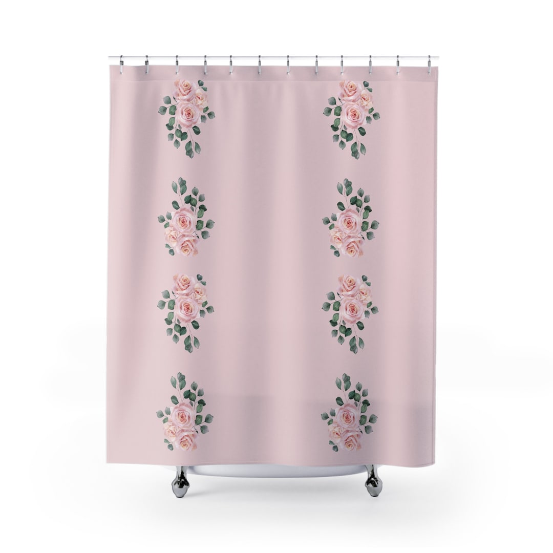 Cute Pink Shower Curtains, Watercolor Floral Roses Pattern, Long Shower