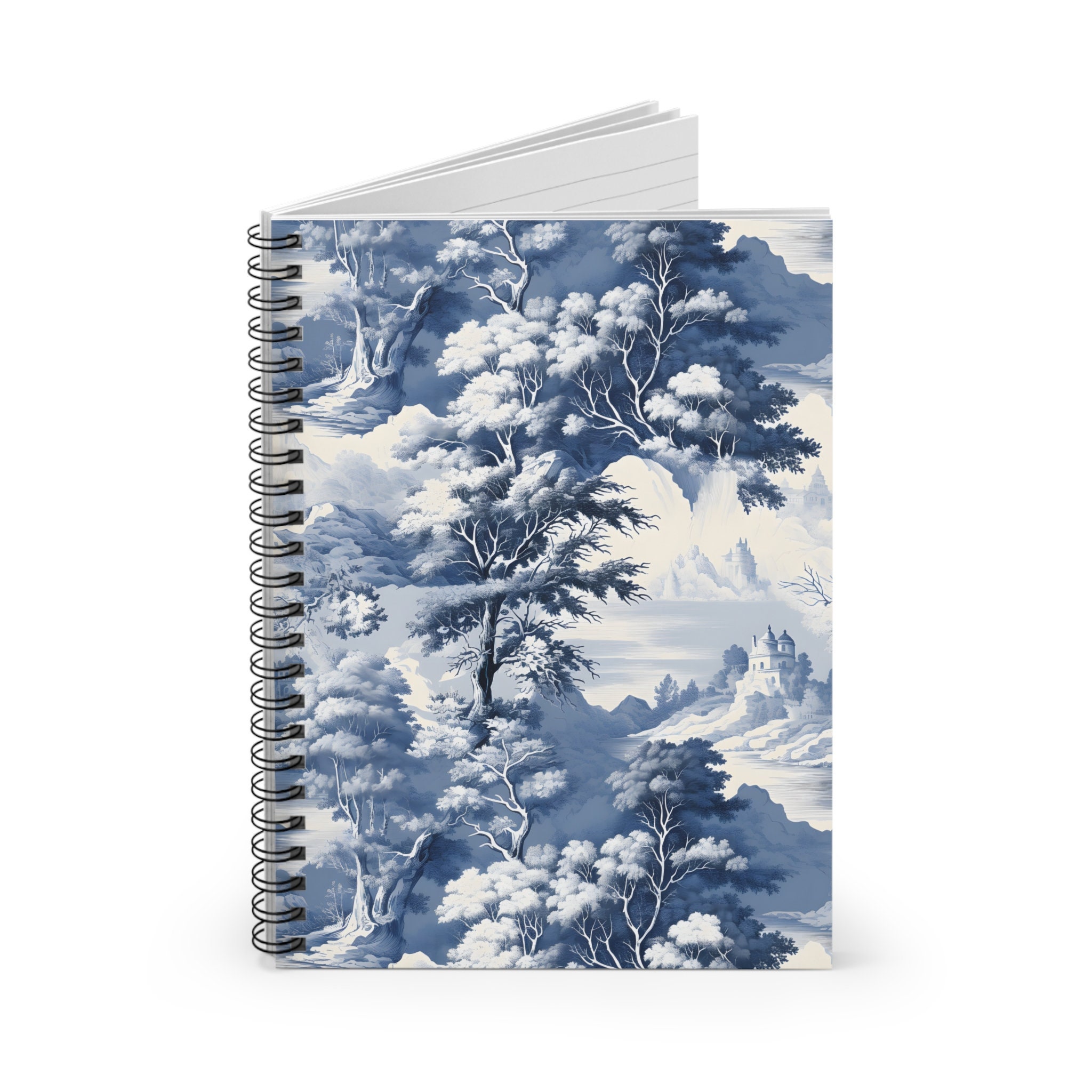 Romantic Toile De Jouy Notebook, Blue Chinoiserie Notebook, Spiral ...