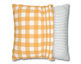 Yellow Gingham Pillow Cover, Polyester Square Pillow Case, hidden zipper, easy wash (INSERT NOT INCLUDED)