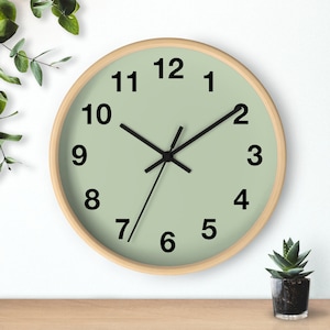 Sage Green Wall Clock, green kitchen decor, silent analog clock, dorm decor, sage green home accent, modern clock