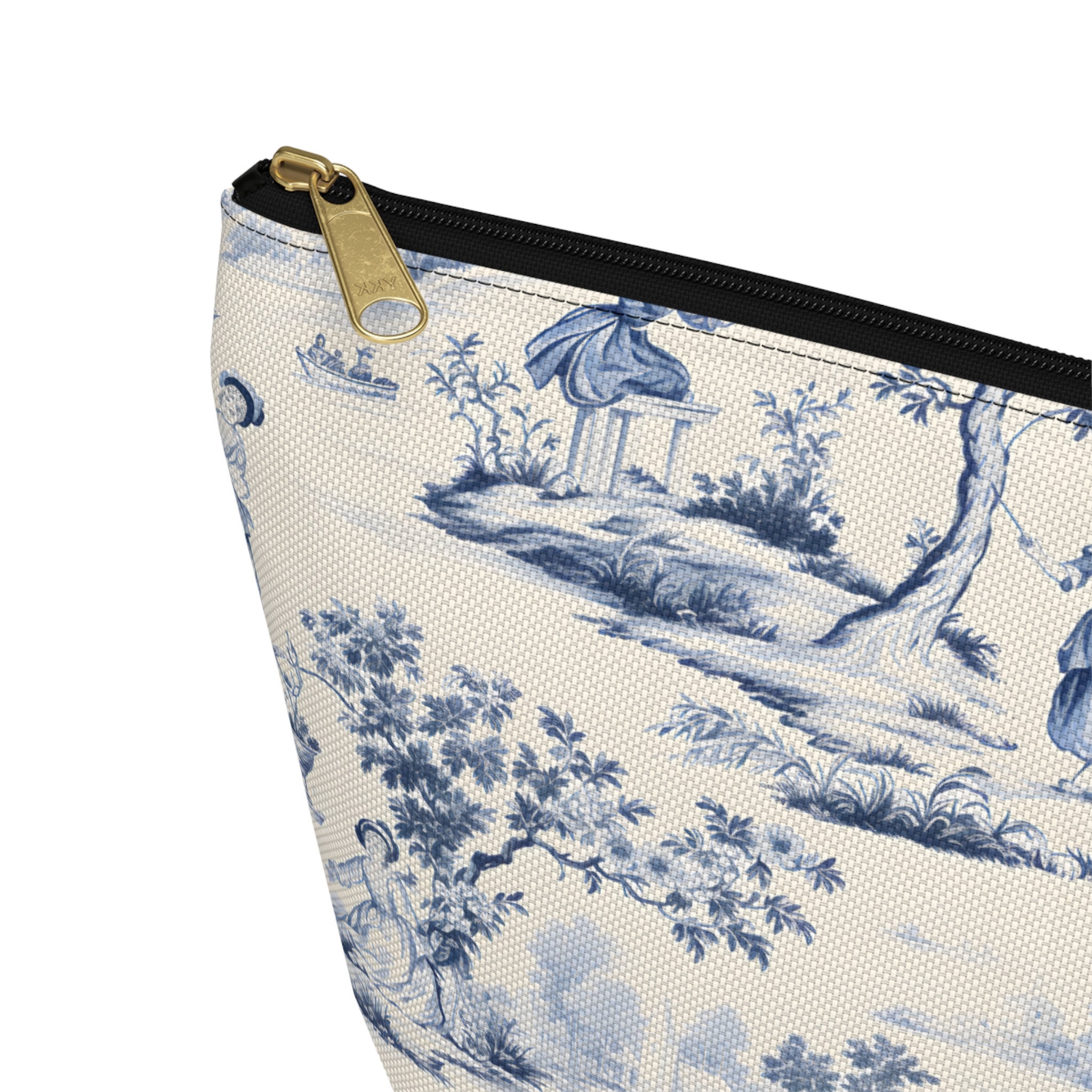 French Toile De Jouy Make-up Pouch, Blue Chinoiserie Zipper