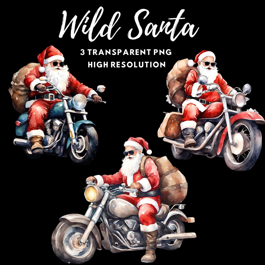 Santa With Sunglasses on a Motorcycle Transparent PNG 3 Santa Etsy