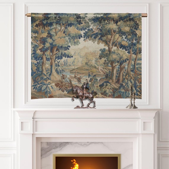 Verdure Aubusson Woven Threads Wall Tapestry | French Verdure Wall Hanging with  Rod Pocket, Mantel decor, Medieval Tapestry, office library