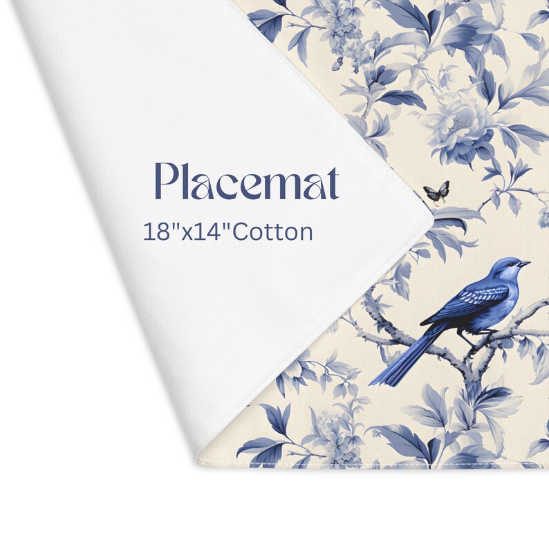 French Toile Placemat Set, French Country Table Decor, Blue Chinoiserie