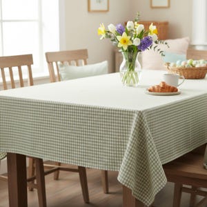Pastel Green Gingham Tablecloth, Spring French Checkered Decor, Easter Table Linen