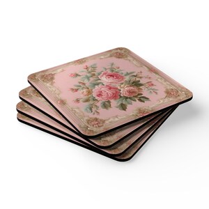 Floral Farmhouse Coaster Set of 4: Shabby Chic Cork Coasters, Rococo Home Accent image 4