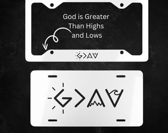 Christian License Plate Frame: "God is Greater" White Aluminum Car Accessory